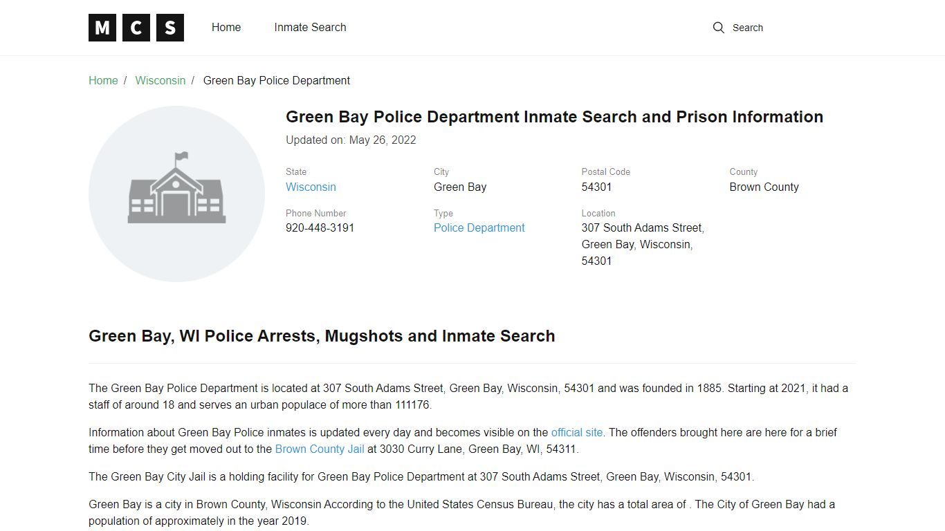 Green Bay, WI Police and Jail Records